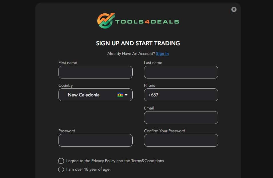 Tools4Deals Signup Page