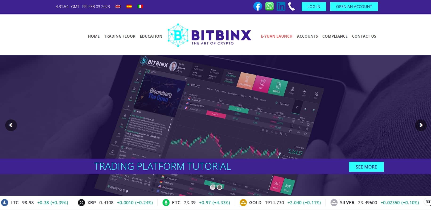 Bitbinx homepage