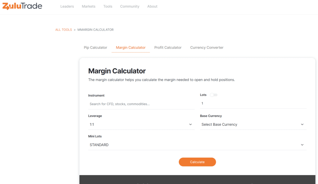 ZuluTrade margin calculator